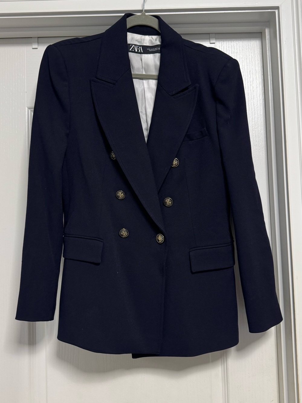 ZARA Navy Double-Breasted Blazer with Gold Buttons
